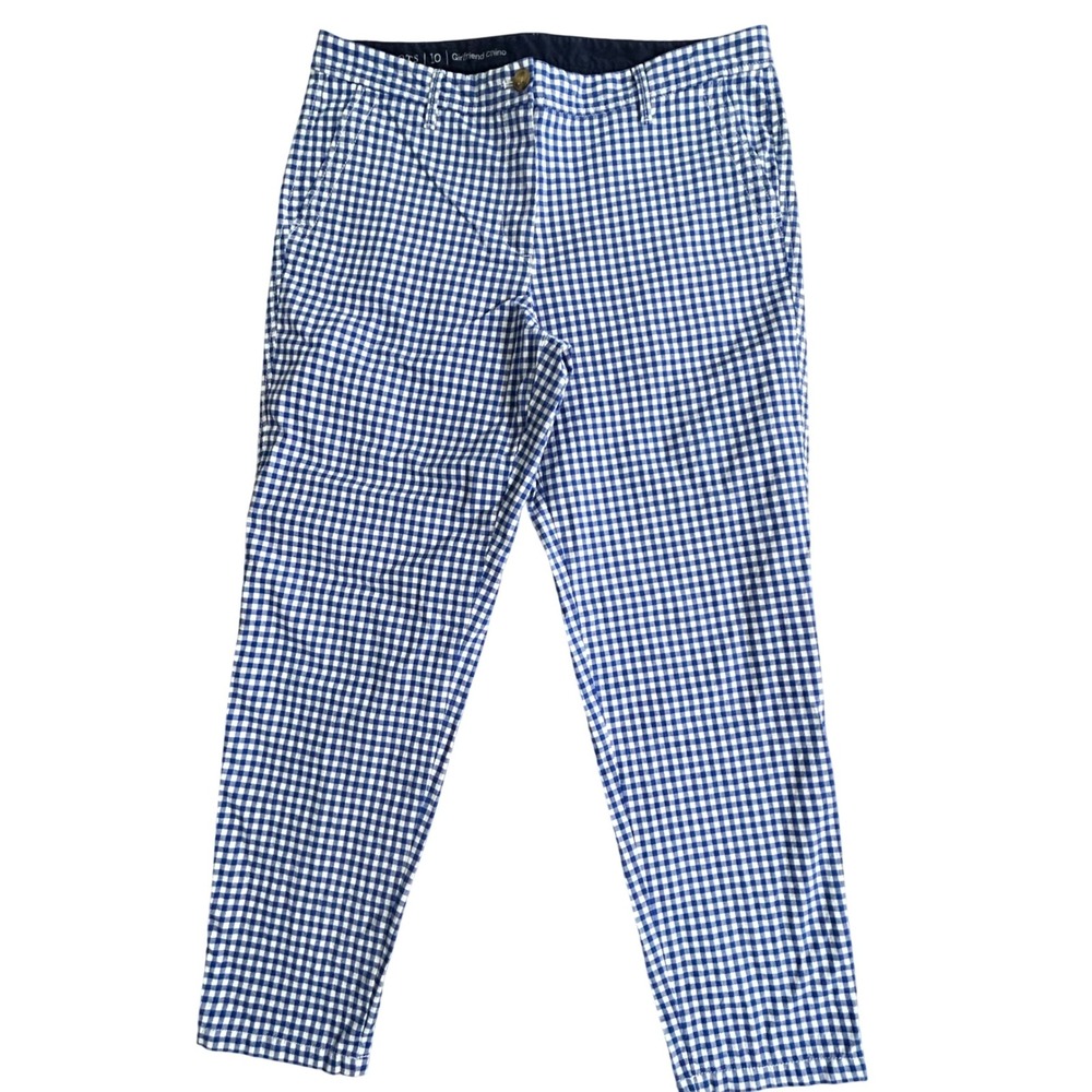 Talbots Girlfriend Chino Size 10‎ Blue White Gingham Check Ankle Panks - Picture 2 of 8